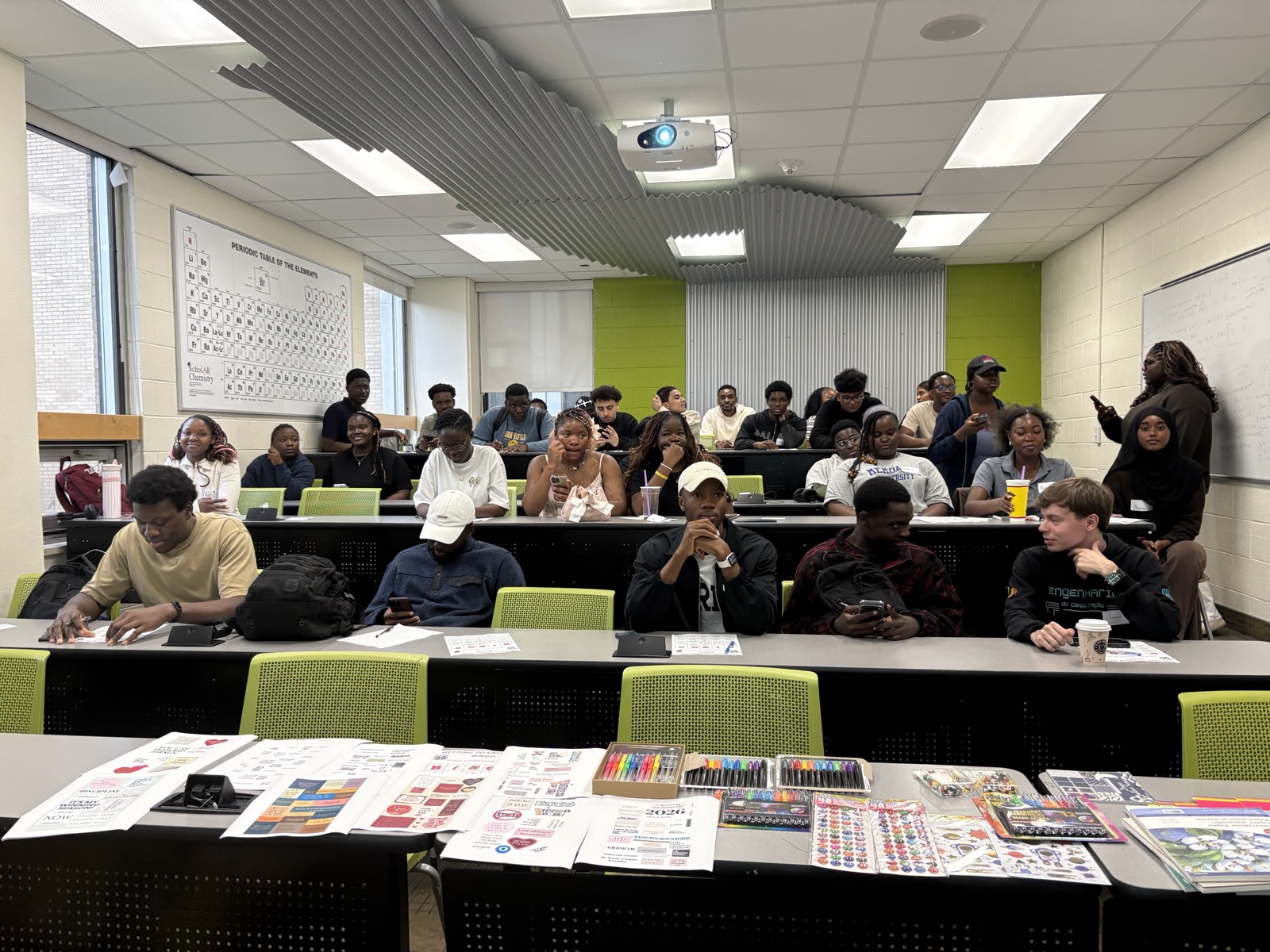 A full lecture hall of members at a Fall 2026 NSBE MUN event